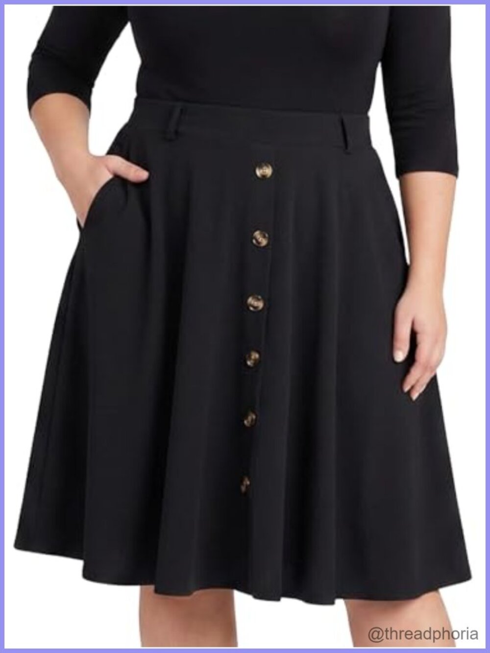 Plus Size Vintage Midi A-Line Skirt with Pockets High Waist